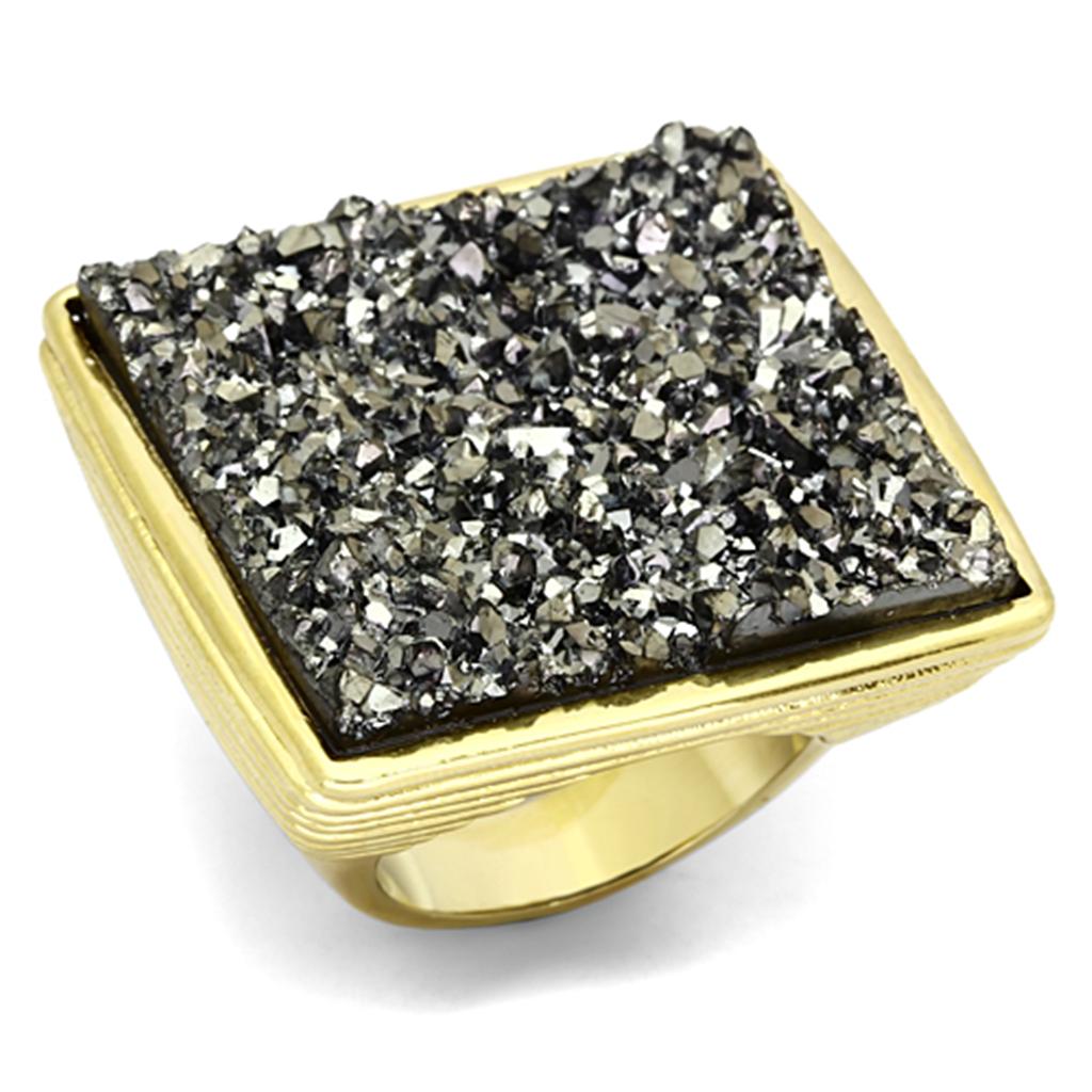 JCE088 IP Gold(Ion Plating) Brass Ring with Synthetic Synthetic Stone in Jet
